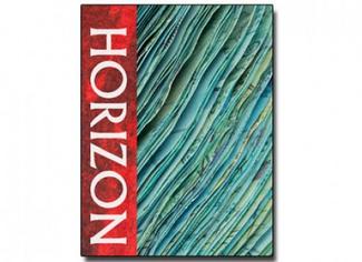 book with wavy green lines on cover and red title binding
